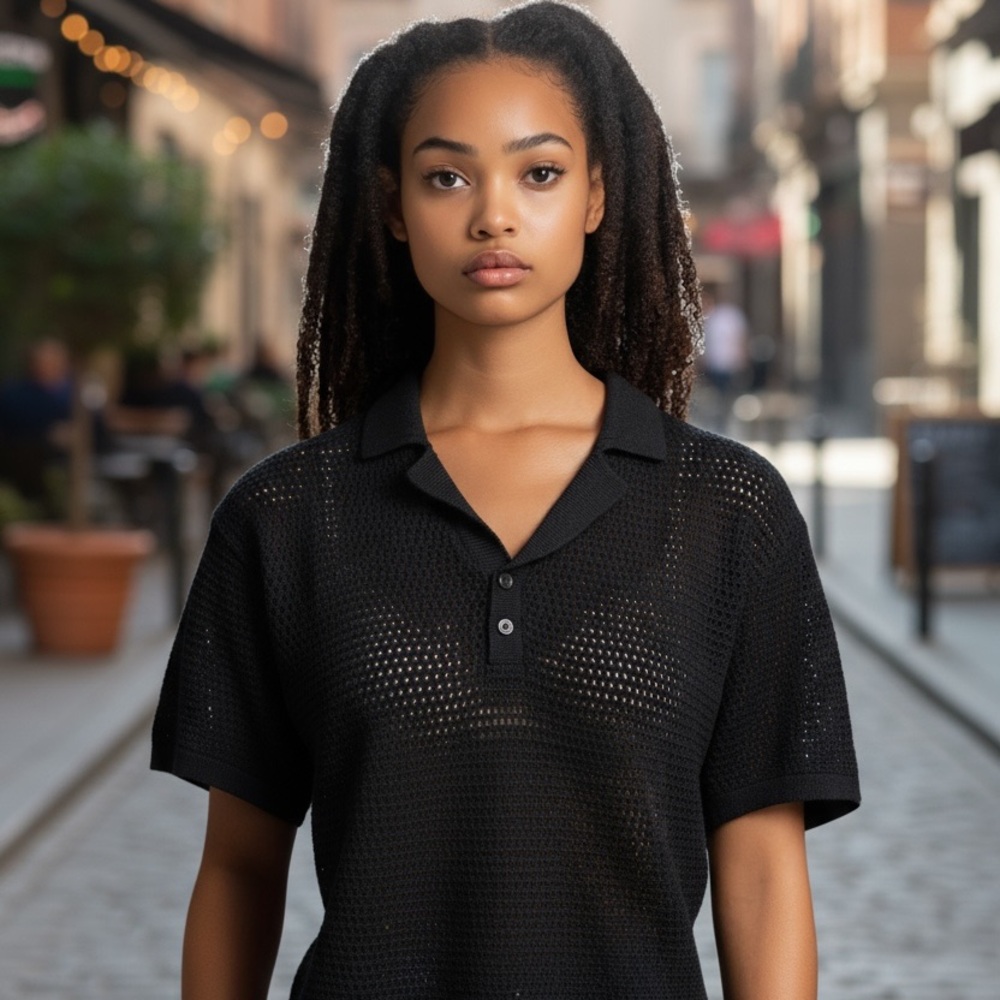 RSQ Unisex Mesh Polo Sweater Black